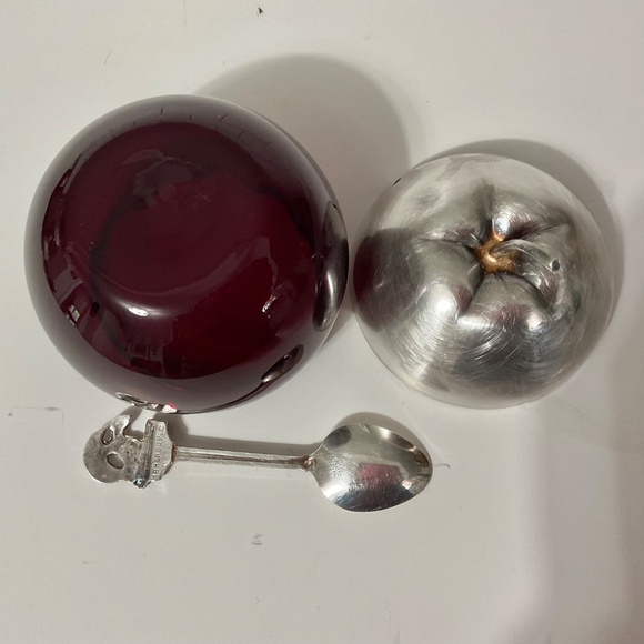 VTG Cranberry Glass and Silver Brass Jam Sugar Pot - Picture 7 of 8